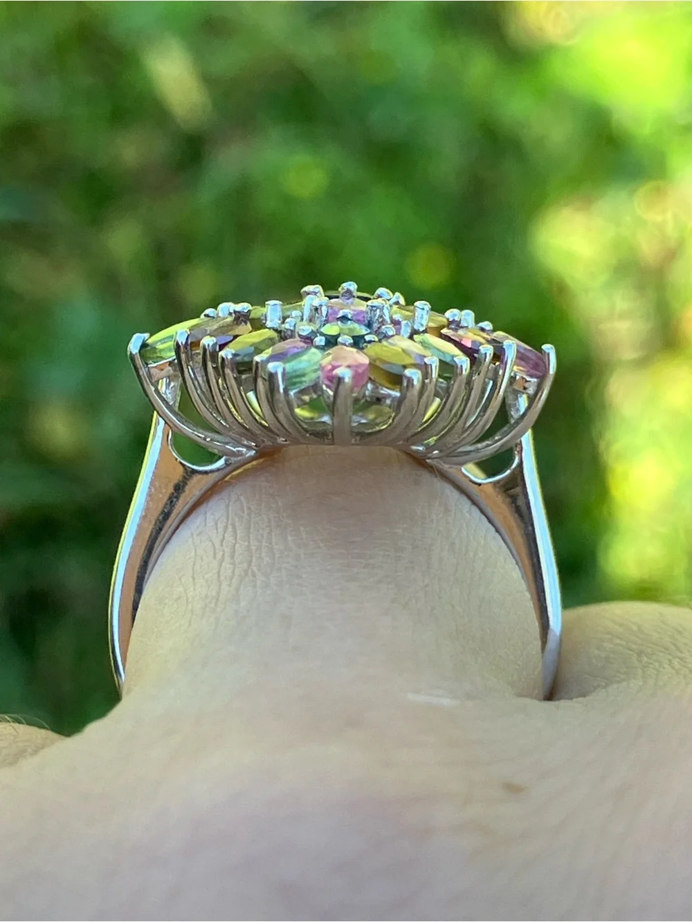 Natural Multi Color Tourmaline Sterling Silver Ring Size 7